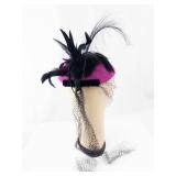 Liz Claiborne Magenta Felt Fascinator Hat with Veil & Black Feather Plume
