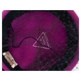 Liz Claiborne Magenta Felt Fascinator Hat with Veil & Black Feather Plume