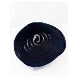 Navy Velvet Spiral Cloche Hat with Veil & Rhinestone Floral Brooch