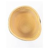 Gold Woven Cloche Hat with Black Ribbon Stripes & Pearl Rhinestone Brooch