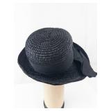 Union Made Hat - Black Woven Straw Sun Hat with Ribbon Bow