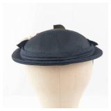 Black Floral Fascinator Hat With Cream Flowers And Green Leaves - Headpiece