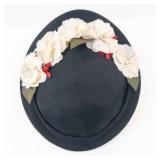 Black Floral Fascinator Hat With Cream Flowers And Green Leaves - Headpiece