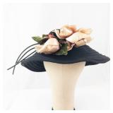 Angel Designs Black Wide-Brim Hat With Floral Accent and Concentric Pleats