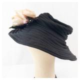 Angel Designs Black Wide-Brim Hat With Floral Accent and Concentric Pleats