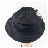 Angel Designs Black Wide-Brim Hat With Floral Accent and Concentric Pleats