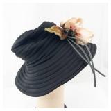 Angel Designs Black Wide-Brim Hat With Floral Accent and Concentric Pleats