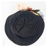 Angel Designs Black Wide-Brim Hat With Floral Accent and Concentric Pleats