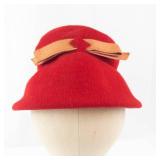 Red Wool Felt Beret with Ribbon Bow - Vintage French Style Hat