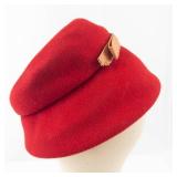 Red Wool Felt Beret with Ribbon Bow - Vintage French Style Hat