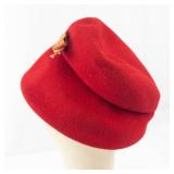 Red Wool Felt Beret with Ribbon Bow - Vintage French Style Hat