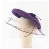 Pierce Purple Velvet Hat with Net Veil - Vintage Cloche Style
