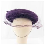 Pierce Purple Velvet Hat with Net Veil - Vintage Cloche Style
