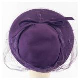 Pierce Purple Velvet Hat with Net Veil - Vintage Cloche Style