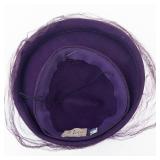 Pierce Purple Velvet Hat with Net Veil - Vintage Cloche Style