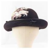 Dublin Cloche Hat - 100% Wool Felt, Black with Feather Accent, Made in USA