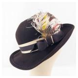 Dublin Cloche Hat - 100% Wool Felt, Black with Feather Accent, Made in USA