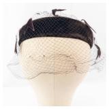 Fascinator Hat with Net Veil - Brown Velvet Band, Vintage Style