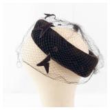 Fascinator Hat with Net Veil - Brown Velvet Band, Vintage Style