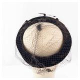 Fascinator Hat with Net Veil - Brown Velvet Band, Vintage Style
