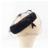 Fascinator Hat with Net Veil - Brown Velvet Band, Vintage Style