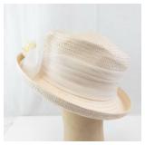 Cream Straw Hat - Wide Brim with Ribbon & Floral Accent