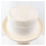 Cream Straw Hat - Wide Brim with Ribbon & Floral Accent