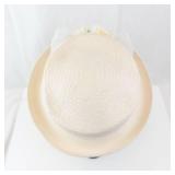 Cream Straw Hat - Wide Brim with Ribbon & Floral Accent