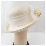 Cream Straw Hat - Wide Brim with Ribbon & Floral Accent