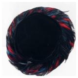 Black Velvet Top Hat with Red & Blue Feather Plume - Costume Accessory