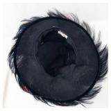 Black Velvet Top Hat with Red & Blue Feather Plume - Costume Accessory