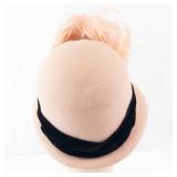 Georgette New York Blush-Pink Feathered Beige Felt Cloche Hat - Black Band