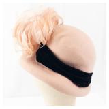Georgette New York Blush-Pink Feathered Beige Felt Cloche Hat - Black Band