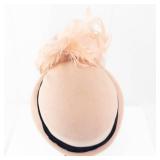 Georgette New York Blush-Pink Feathered Beige Felt Cloche Hat - Black Band
