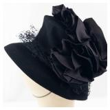 Gage Brothers Co. Black Felt Cloche Hat with Veil & Satin Rosette - NY/Chicago