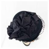 Gage Brothers Co. Black Felt Cloche Hat with Veil & Satin Rosette - NY/Chicago