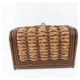 Vintage Woven Rattan Basket Case - Pink Velvet Interior & Ring Handle