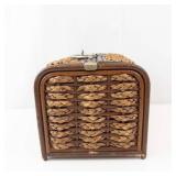 Vintage Woven Rattan Basket Case - Pink Velvet Interior & Ring Handle