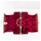 Vintage Woven Rattan Basket Case - Pink Velvet Interior & Ring Handle