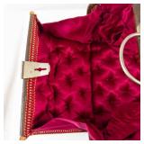 Vintage Woven Rattan Basket Case - Pink Velvet Interior & Ring Handle