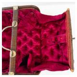 Vintage Woven Rattan Basket Case - Pink Velvet Interior & Ring Handle