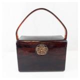 Maitland Smith Burlwood Jewelry Boxl/Purse with Brass Butterfly Clasp & Carry Handle
