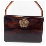 Maitland Smith Burlwood Jewelry Boxl/Purse with Brass Butterfly Clasp & Carry Handle