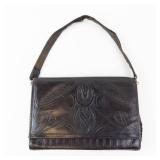 Cordovan Leather Embossed Evening Bag - Vintage Clutch with Metal Frame