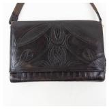 Cordovan Leather Embossed Evening Bag - Vintage Clutch with Metal Frame