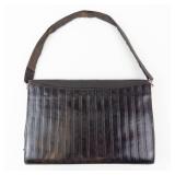 Cordovan Leather Embossed Evening Bag - Vintage Clutch with Metal Frame