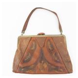 Vintage Crocodile-Texture Leather Frame Clutch with Inner Mirror