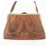 Vintage Crocodile-Texture Leather Frame Clutch with Inner Mirror