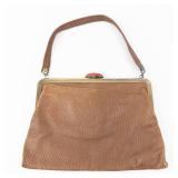 Vintage Crocodile-Texture Leather Frame Clutch with Inner Mirror