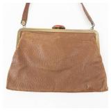 Vintage Crocodile-Texture Leather Frame Clutch with Inner Mirror